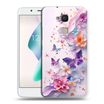 Силиконовый чехол на BQ Aquaris V Plus с принтом цветы бабочки