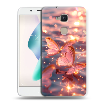 Силиконовый чехол на BQ Aquaris V Plus с принтом бабочки розовые