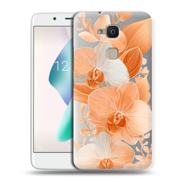 Силиконовый чехол на BQ Aquaris V Plus с принтом Бежевые цветы
