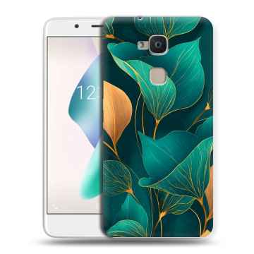 Силиконовый чехол на BQ Aquaris V Plus с принтом Листья и золото