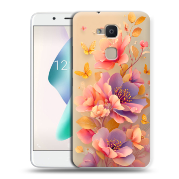 Силиконовый чехол на BQ Aquaris V Plus с принтом Цветы и бабочки