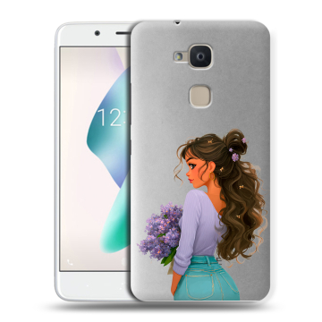 Силиконовый чехол на BQ Aquaris V Plus с принтом девушка цветы