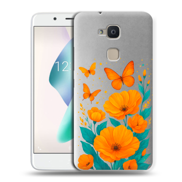 Силиконовый чехол на BQ Aquaris V Plus с принтом цветы бабочки
