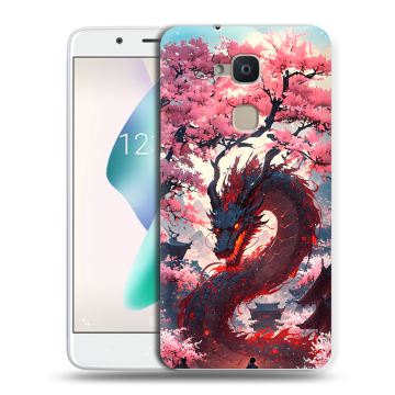Силиконовый чехол на BQ Aquaris V Plus с принтом Дракон Японский