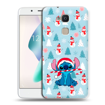 Силиконовый чехол на BQ Aquaris V Plus с принтом Стич Новый год