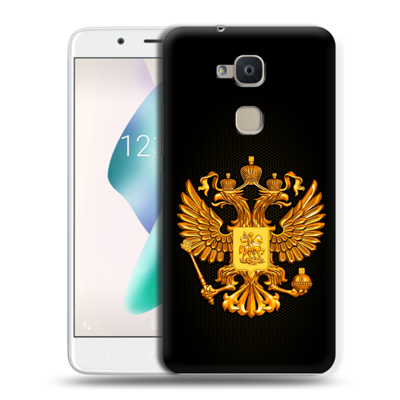 Силиконовый чехол на BQ Aquaris V Plus с принтом Герб России желтый Силиконовый чехол на BQ Aquaris V Plus с принтом Герб России желтый