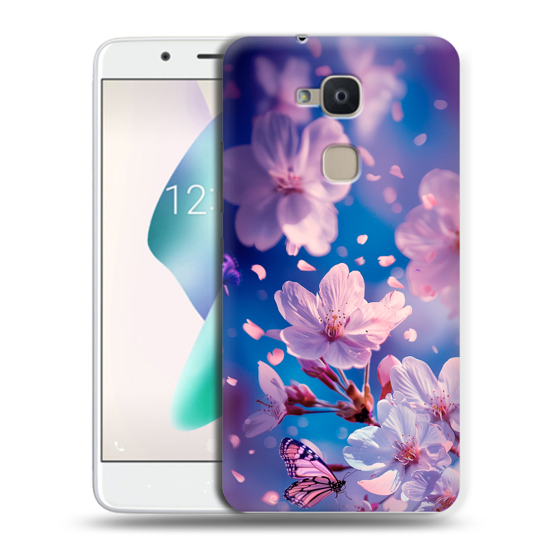 Силиконовый чехол на BQ Aquaris V Plus с принтом цветы бабочки Силиконовый чехол на BQ Aquaris V Plus с принтом цветы бабочки