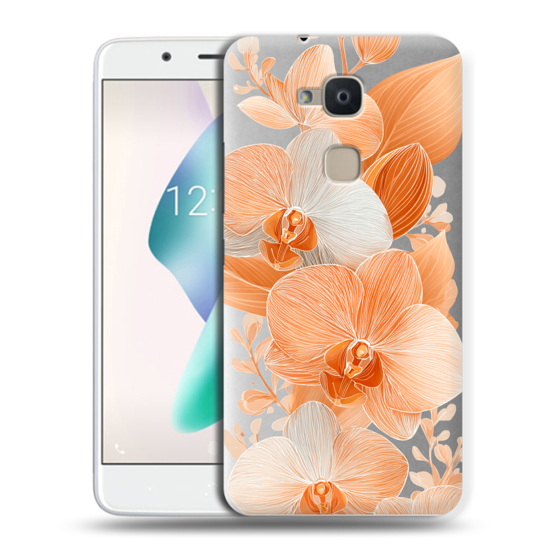 Силиконовый чехол на BQ Aquaris V Plus с принтом Бежевые цветы Силиконовый чехол на BQ Aquaris V Plus с принтом Бежевые цветы