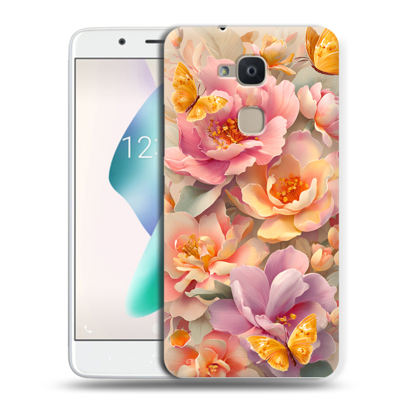 Силиконовый чехол на BQ Aquaris V Plus с принтом Цветы и бабочки Силиконовый чехол на BQ Aquaris V Plus с принтом Цветы и бабочки