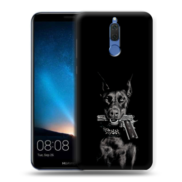 Силиконовый чехол на Huawei Nova 2i с принтом Доберман и пистолет Силиконовый чехол на Huawei Nova 2i с принтом Доберман и пистолет