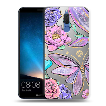 Силиконовый чехол на Huawei Nova 2i с принтом Бабочки и цветы