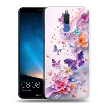 Силиконовый чехол на Huawei Nova 2i с принтом цветы бабочки