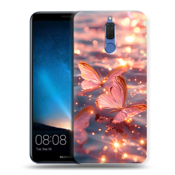 Силиконовый чехол на Huawei Nova 2i с принтом бабочки розовые Силиконовый чехол на Huawei Nova 2i с принтом бабочки розовые