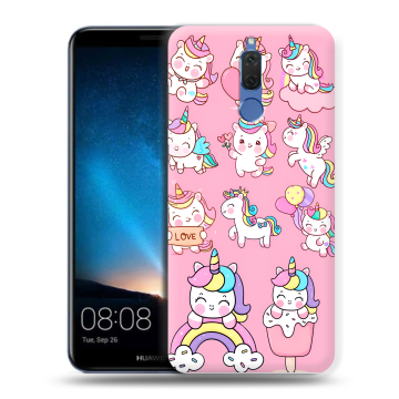 Силиконовый чехол на Huawei Nova 2i с принтом Единороги и радуга