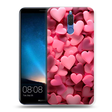 Силиконовый чехол на Huawei Nova 2i с принтом розовые сердечки