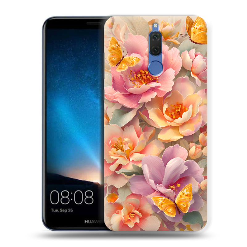 Силиконовый чехол на Huawei Nova 2i с принтом Цветы и бабочки Силиконовый чехол на Huawei Nova 2i с принтом Цветы и бабочки