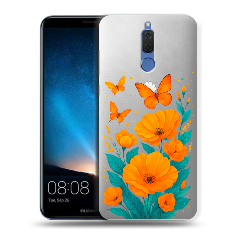 Силиконовый чехол на Huawei Nova 2i с принтом цветы бабочки Силиконовый чехол на Huawei Nova 2i с принтом цветы бабочки
