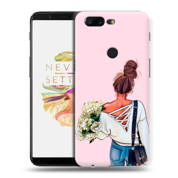 Силиконовый чехол на OnePlus 5T с принтом Девушка и букет Силиконовый чехол на OnePlus 5T с принтом Девушка и букет