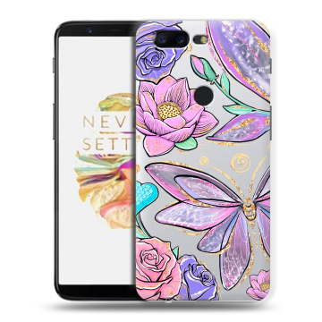 Силиконовый чехол на OnePlus 5T с принтом Бабочки и цветы
