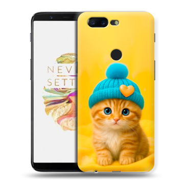 Силиконовый чехол на OnePlus 5T с принтом Котенок в шапке