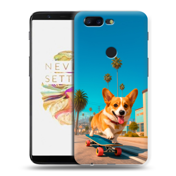 Силиконовый чехол на OnePlus 5T с принтом Корги на скейте