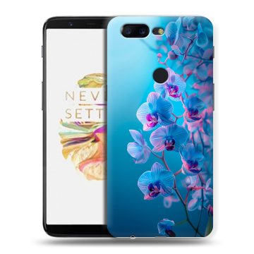 Силиконовый чехол на OnePlus 5T с принтом голубые орхидеи
