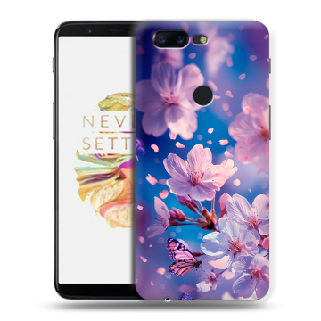 Силиконовый чехол на OnePlus 5T с принтом цветы бабочки