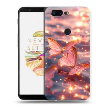 Силиконовый чехол на OnePlus 5T с принтом бабочки розовые