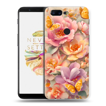 Силиконовый чехол на OnePlus 5T с принтом Цветы и бабочки