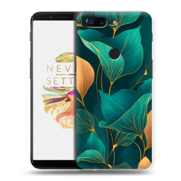 Силиконовый чехол на OnePlus 5T с принтом Листья и золото