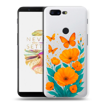 Силиконовый чехол на OnePlus 5T с принтом цветы бабочки Силиконовый чехол на OnePlus 5T с принтом цветы бабочки