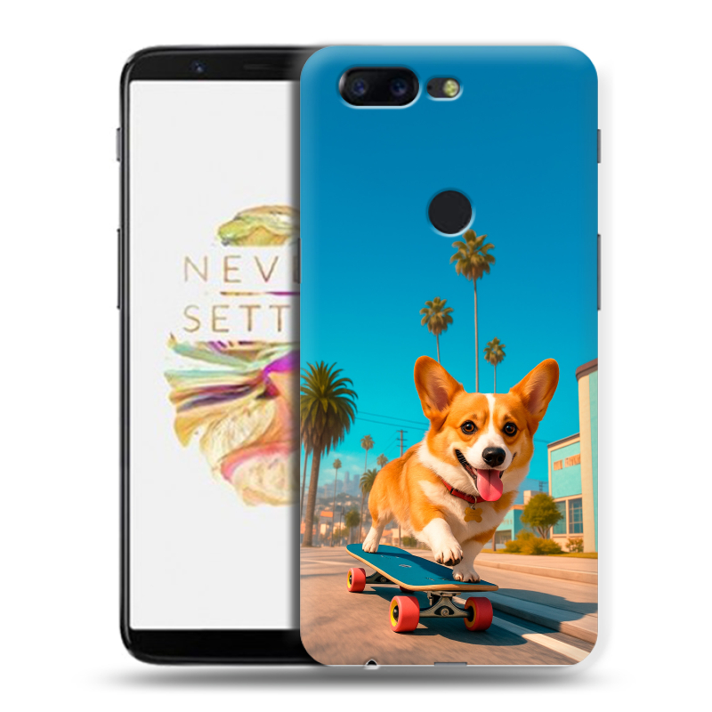 Пластиковый чехол на OnePlus 5T с принтом Корги на скейте Пластиковый чехол на OnePlus 5T с принтом Корги на скейте