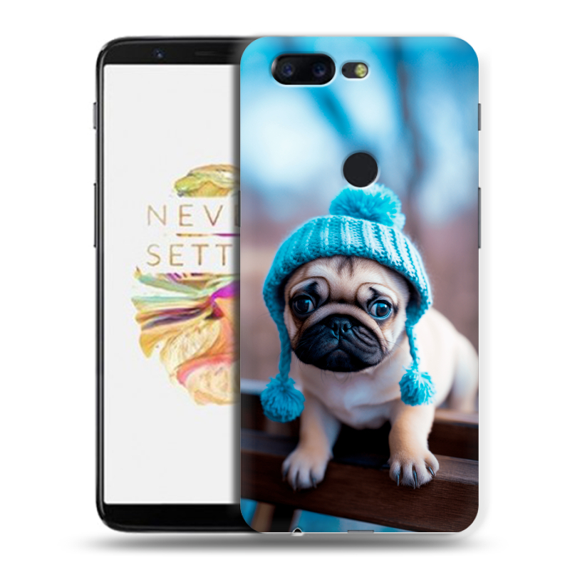 Силиконовый чехол на OnePlus 5T с принтом Мопс в шапке Силиконовый чехол на OnePlus 5T с принтом Мопс в шапке