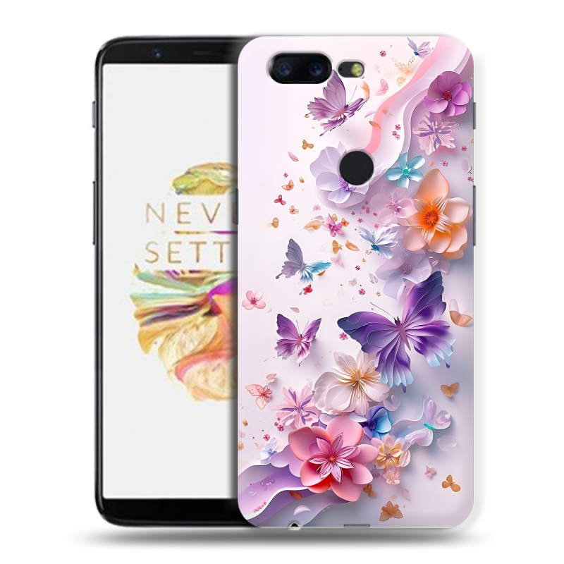 Пластиковый чехол на OnePlus 5T с принтом цветы бабочки Пластиковый чехол на OnePlus 5T с принтом цветы бабочки