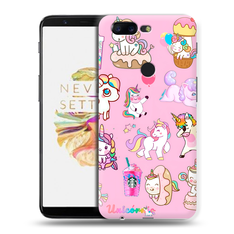 Пластиковый чехол на OnePlus 5T с принтом розовые единороги Пластиковый чехол на OnePlus 5T с принтом розовые единороги