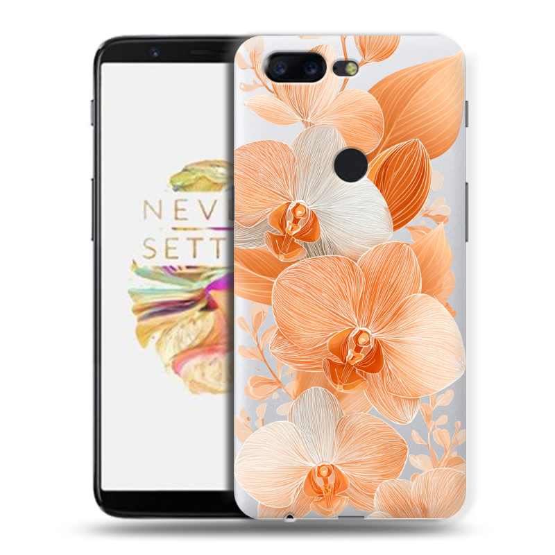 Силиконовый чехол на OnePlus 5T с принтом Бежевые цветы Силиконовый чехол на OnePlus 5T с принтом Бежевые цветы