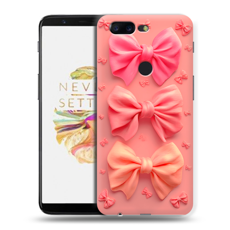 Пластиковый чехол на OnePlus 5T с принтом Розовые бантики Пластиковый чехол на OnePlus 5T с принтом Розовые бантики