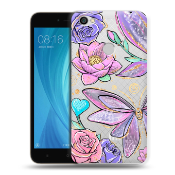 Силиконовый чехол на Xiaomi RedMi Note 5A Prime с принтом Бабочки и цветы Силиконовый чехол на Xiaomi RedMi Note 5A Prime с принтом Бабочки и цветы