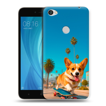 Силиконовый чехол на Xiaomi RedMi Note 5A Prime с принтом Корги на скейте Силиконовый чехол на Xiaomi RedMi Note 5A Prime с принтом Корги на скейте