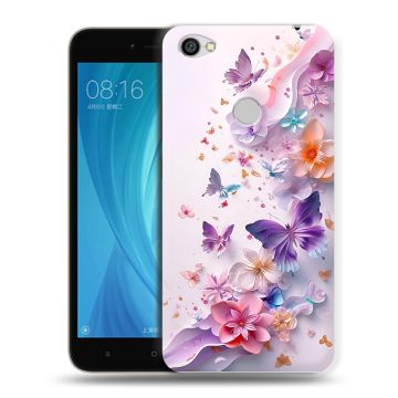Силиконовый чехол на Xiaomi RedMi Note 5A Prime с принтом цветы бабочки