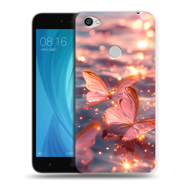 Силиконовый чехол на Xiaomi RedMi Note 5A Prime с принтом бабочки розовые Силиконовый чехол на Xiaomi RedMi Note 5A Prime с принтом бабочки розовые