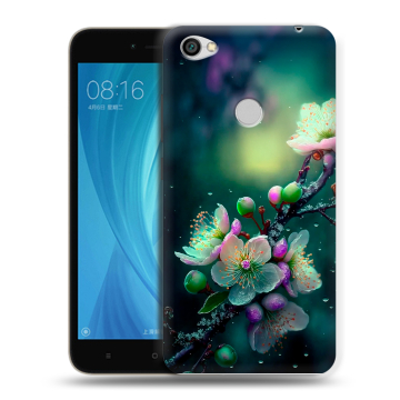 Силиконовый чехол на Xiaomi RedMi Note 5A Prime с принтом Цветы и мрамор