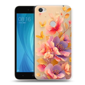 Силиконовый чехол на Xiaomi RedMi Note 5A Prime с принтом Цветы и бабочки