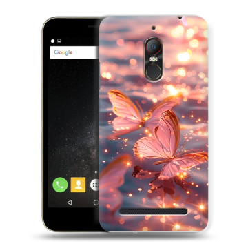 Силиконовый чехол на ZTE Nubia N1 Lite с принтом бабочки розовые