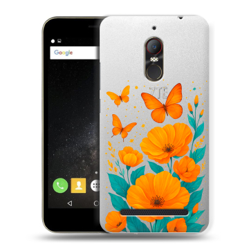 Силиконовый чехол на ZTE Nubia N1 Lite с принтом цветы бабочки