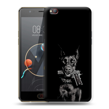 Пластиковый чехол на ZTE Nubia M2 Lite с принтом Доберман и пистолет Пластиковый чехол на ZTE Nubia M2 Lite с принтом Доберман и пистолет