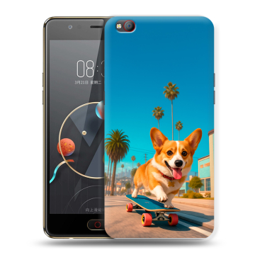 Пластиковый чехол на ZTE Nubia M2 Lite с принтом Корги на скейте