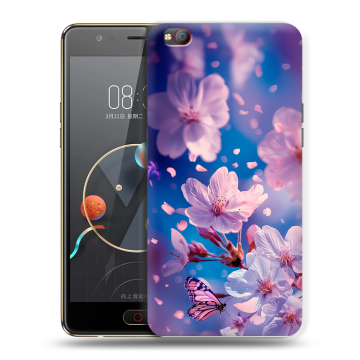 Пластиковый чехол на ZTE Nubia M2 Lite с принтом цветы бабочки Пластиковый чехол на ZTE Nubia M2 Lite с принтом цветы бабочки