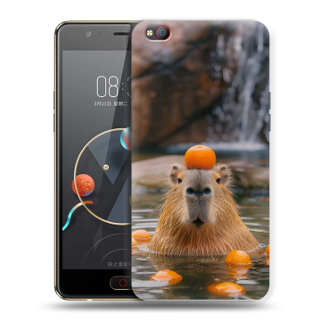 Пластиковый чехол на ZTE Nubia M2 Lite с принтом Капибара с апельсином Пластиковый чехол на ZTE Nubia M2 Lite с принтом Капибара с апельсином