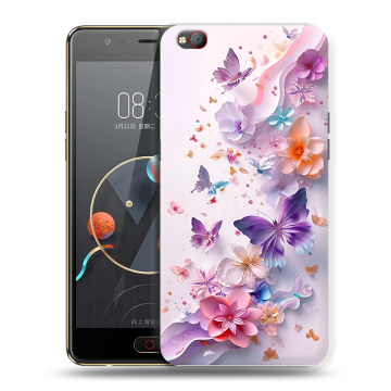 Пластиковый чехол на ZTE Nubia M2 Lite с принтом цветы бабочки